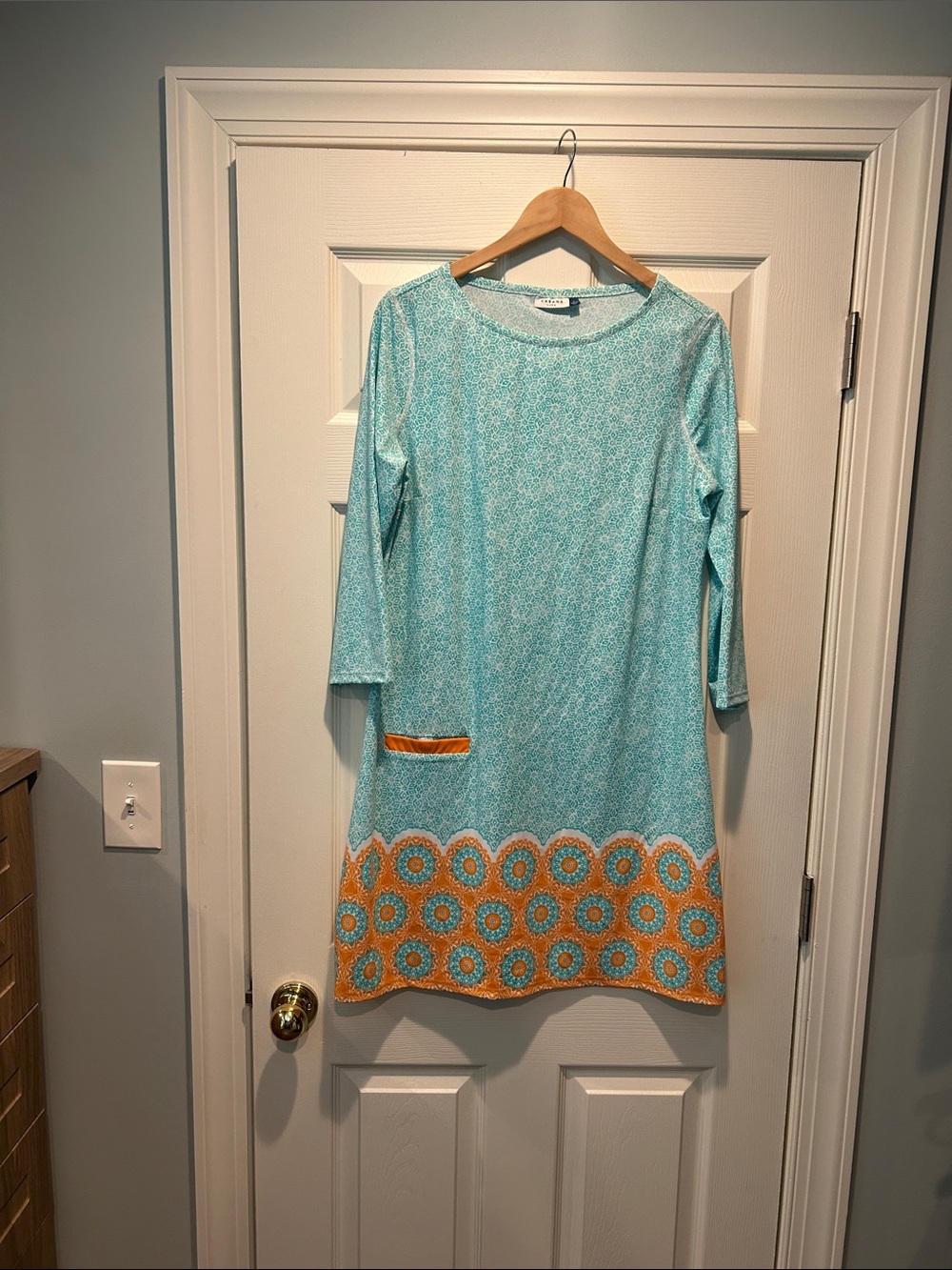 Cabana Life Teal and Orange Geometric Beach Dress - Picture 2 of 9